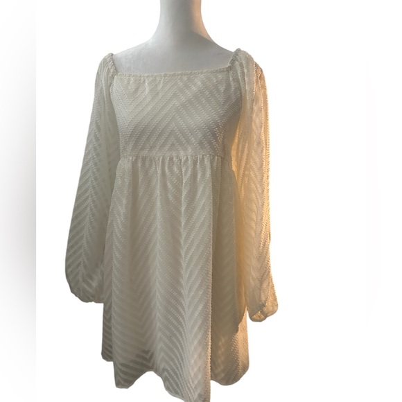 Cream sheer babydoll mini dress size Large - Picture 2 of 4